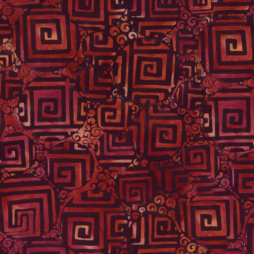 Lumin Fabrics Island Batik Salsa Batiks Circle Maze Red Burgundy