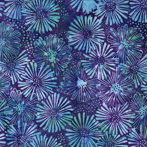 Lumin Fabrics Island Batik Secret Garden Batiks Large Daisies and Dots Multi Blue Purple