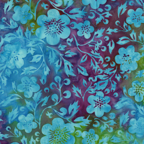 Lumin Fabrics Island Batik Springtime Bouquet Batiks Flowers and Leaves Multi Purple Green Flourite
