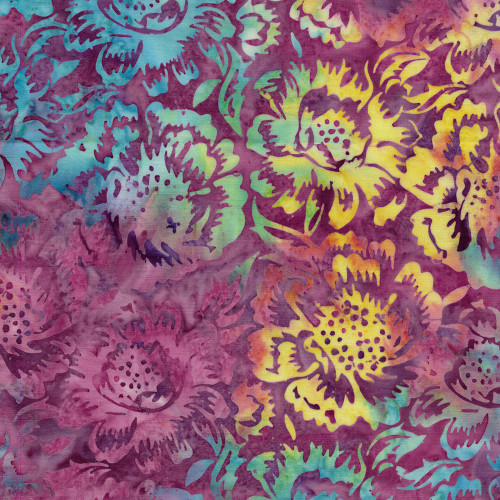 Lumin Fabrics Island Batik Springtime Bouquet Batiks Large Floral Purple Heather