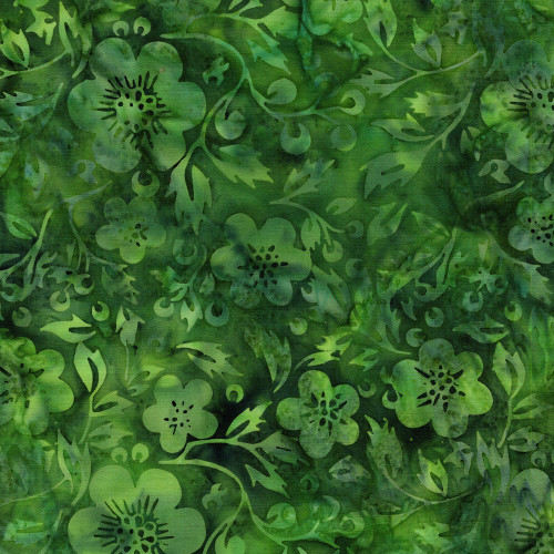 Lumin Fabrics Island Batik Springtime Bouquet Batiks Flowers and Leaves Green Frog