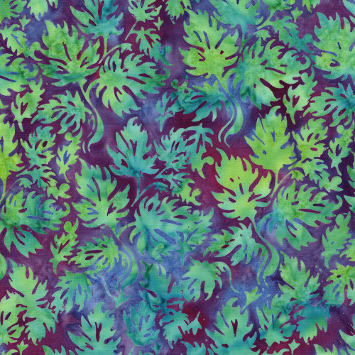 Lumin Fabrics Island Batik Springtime Bouquet Batiks Condensed Leaves Multi Blue Purple