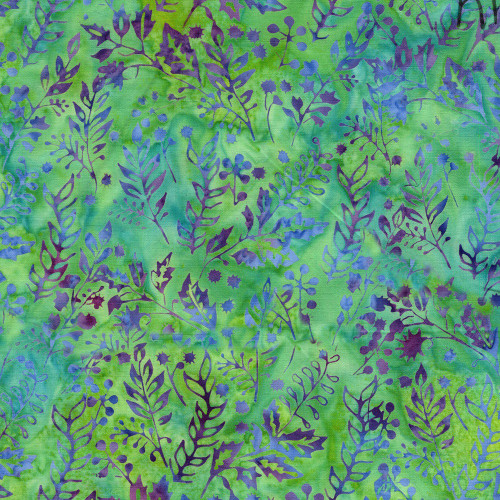 Lumin Fabrics Island Batik Springtime Bouquet Batiks Vines Leaves and Berries Multi Turquoise Green