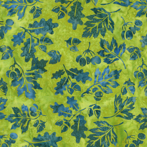 Lumin Fabrics Island Batik Sunflower Spice Batiks Acorns and Leaves Green Lemon Lime