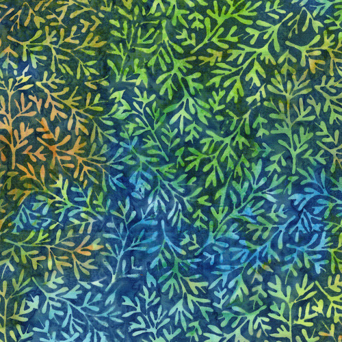 Lumin Fabrics Island Batik Sunflower Spice Batiks Tossed Vines Blue Azure