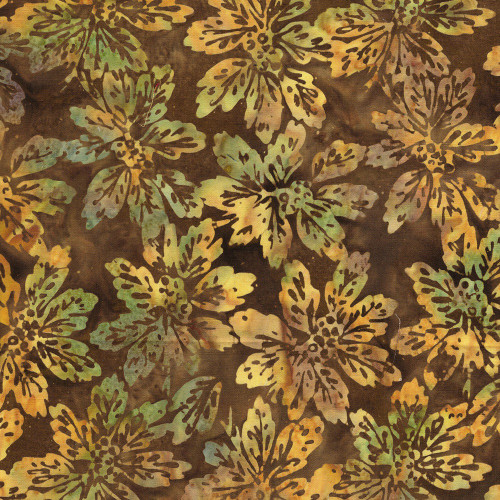 Lumin Fabrics Island Batik Woodland Warmth Batiks Leaves and Berry Clusters Brown Jute