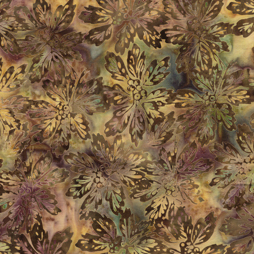 Lumin Fabrics Island Batik Woodland Warmth Batiks Leaves and Berry Clusters Multi Brown Purple Teal