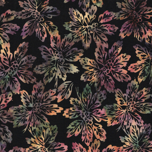 Lumin Fabrics Island Batik Woodland Warmth Batiks Leaves and Berry Clusters Black