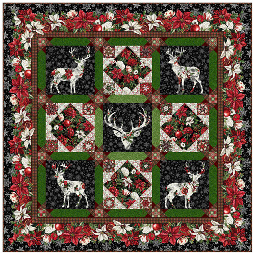 In The Beginning Fabrics Winter Enchantment Jason Yenter Christmas Deer Quilt Kit Black