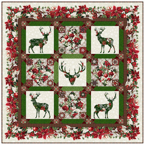 In The Beginning Fabrics Winter Enchantment Jason Yenter Christmas Deer Quilt Kit Cream
