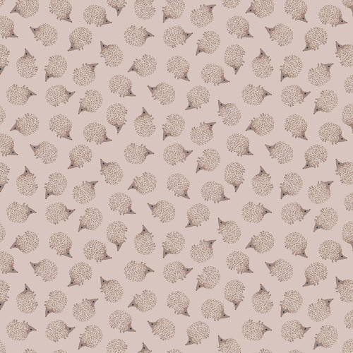 Dear Stella Fabrics Fox And Fern Prickle Taupe Cream, fabric pattern featuring small, cute fox illustrations and fern details in taupe and cream colors.