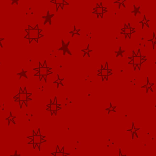 Dear Stella Fabrics Quiltstellation Pammie Jane Quiltstellation Mars Red, red fabric with black star and geometric patterns.