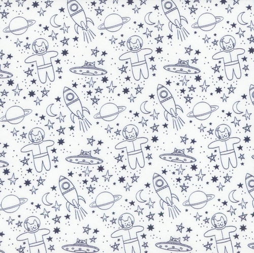 Dear Stella Fabrics Meowter Space Pammie Jane Blast Off White