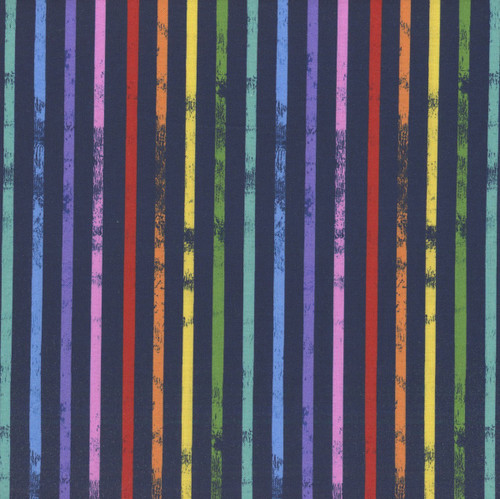 Dear Stella Fabrics Meowter Space Pammie Jane Weathered Stripe Navy Blue