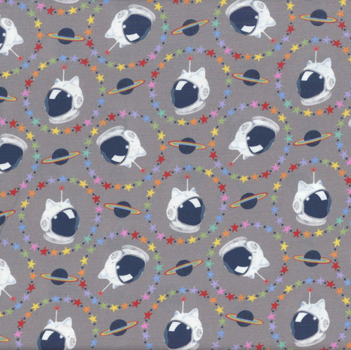 Dear Stella Fabrics Meowter Space Pammie Jane Intergalactic Pewter Grey