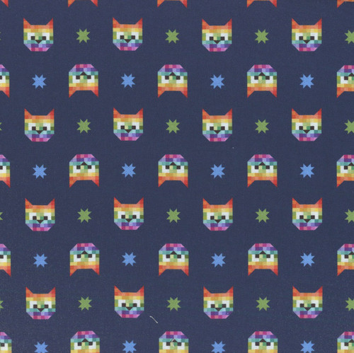 Dear Stella Fabrics Meowter Space Pammie Jane Laser Cat Navy Blue