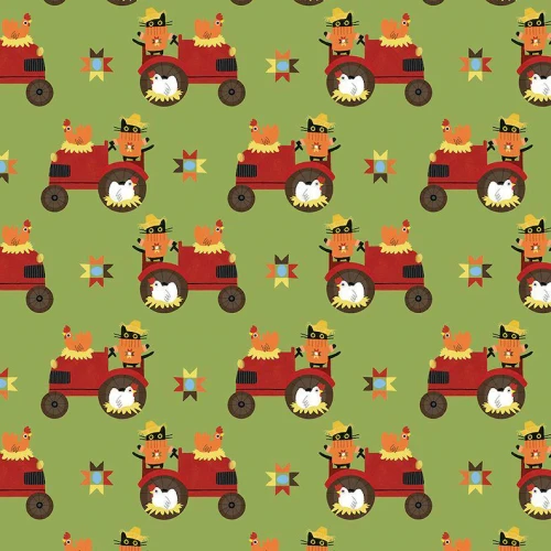 Dear Stella Fabrics Bok Bok Meow Leezaworks Bok Bok Meow Fern Green
