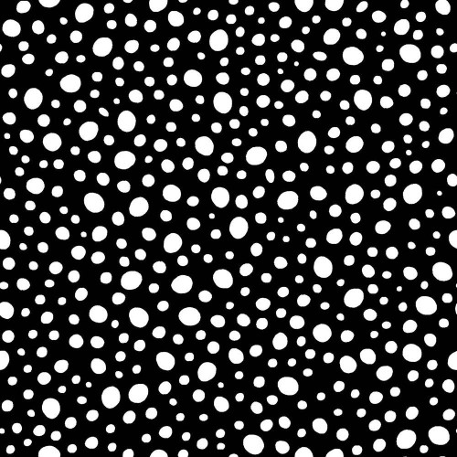 Dear Stella Fabrics Bok Bok Meow Leezaworks Beans Jet Black, fabric with a black background and white polka dots pattern.