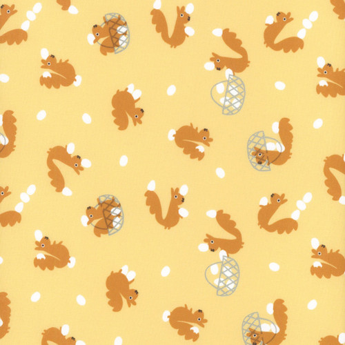 Dear Stella Fabrics Bok Bok Meow Leezaworks Eggstra Squirrely Amber Yellow