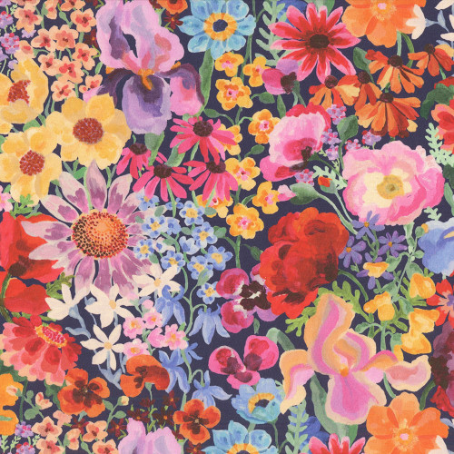 <p>Liberty of London Fabrics Tana Lawn Morris Meadow Red Blue Red Blue Yellow Flowers Zinnia Sunflower Iris</p>