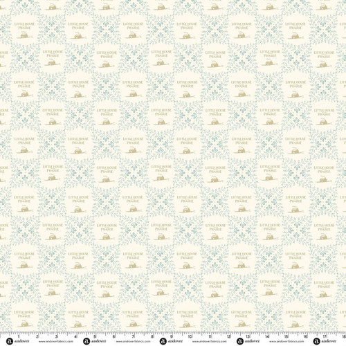 Andover Fabrics Icons by Little House on the Prairie Little House Cream 108 Inch Wide Quilt Backing, cream-colored fabric with small icons and patterns inspired by Little House on the Prairie in a repeating grid design.