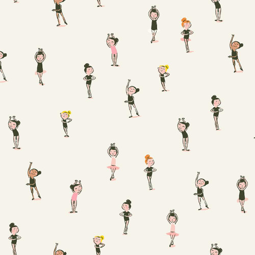 Windham Fabrics Heather Ross Favorites Cream Ballerinas, a fabric pattern featuring cartoon ballerinas in black leotards with various poses on a cream background.