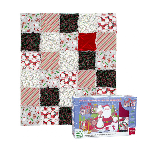 3 Wishes Fabrics Santa Suit Quilt Kit Gift Box Red Green Cream Black