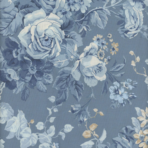 Andover Fabrics Special Delivery by Laundry Basket Quilts Rose Bouquet Twill Blue