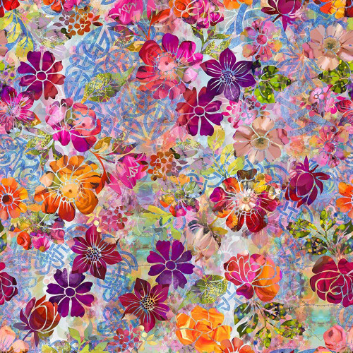 In The Beginning Fabrics Celtic Garden Pink Purple Blue Garden Floral