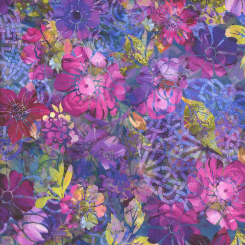 In The Beginning Fabrics Celtic Garden Purple Green Garden Floral