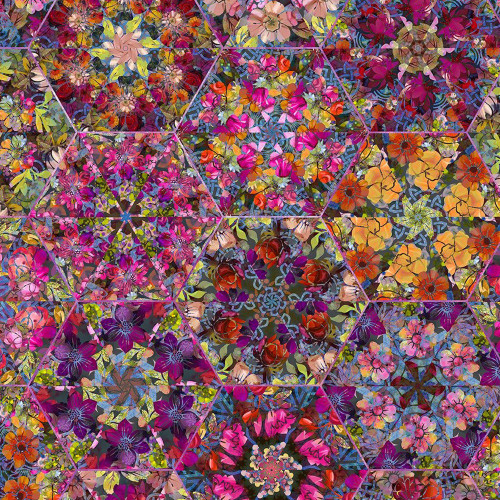 In The Beginning Fabrics Celtic Garden Pink Purple Flower Hexagons