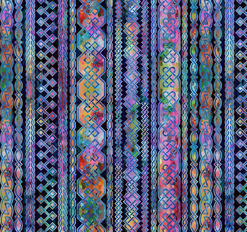 In The Beginning Fabrics Celtic Garden Blue Pink Orange Celtic Stripe