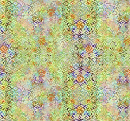 In The Beginning Fabrics Celtic Garden Green Brocade, intricate green and multicolor pattern fabric with Celtic-inspired damask design.