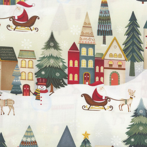 Henry Glass Fabrics Nordic Holiday Village MaryJane Carey Christmas Village Houses Red Green Cream