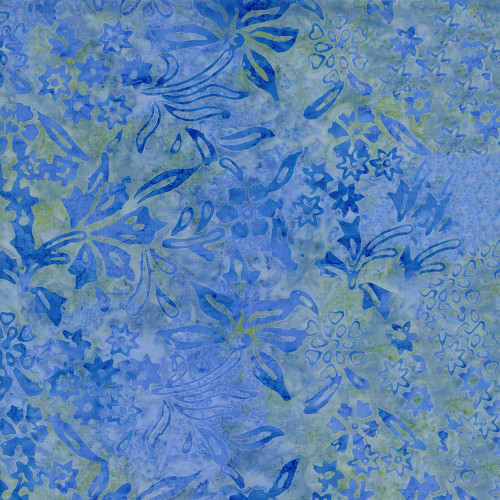 Timeless Treasures Fabrics Radiant Meadow Tonga Batiks Wing and a Prayer Garden Floral Azure