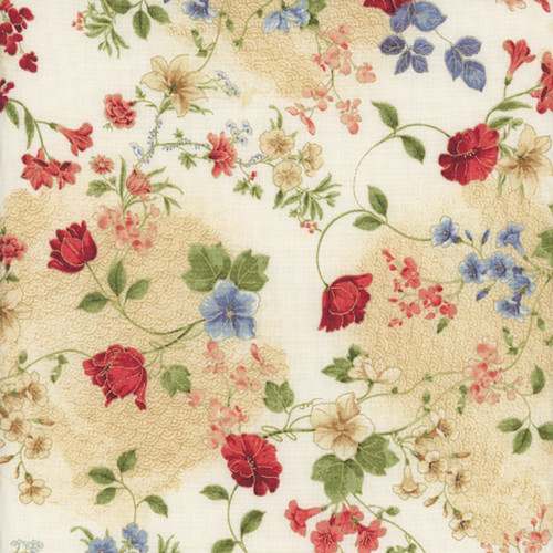 Timeless Treasures Fabrics Imperial Bloom Chong A Hwang Floral Vines Metallic Cream