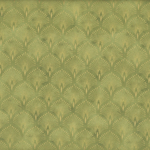 Timeless Treasures Fabrics Imperial Bloom Chong A Hwang Asian Metallic Scallops Green