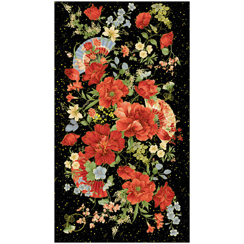 Timeless Treasures Fabrics Imperial Bloom Chong A Hwang Imperial Bloom Metallic Panel 24 Black