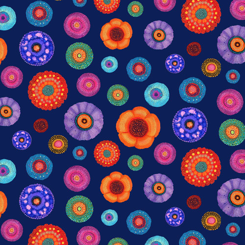 Timeless Treasures Fabrics Jubilant Tossed Floral Medallions Navy Blue