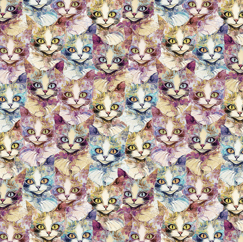 Timeless Treasures Fabrics Looking Glass Packed Cats Multi Pink Cream Blue