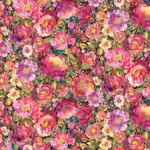 Timeless Treasures Fabrics Mosaic Bee Mosaic Floral Bloom Pink