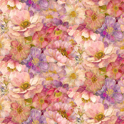 Timeless Treasures Fabrics Mosaic Bee Packed Floral Blossom Pink Purple