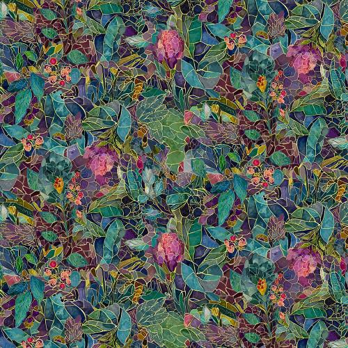 Timeless Treasures Fabrics Mosaic Bee Packed Mosaic Floral Jewel Green Purple