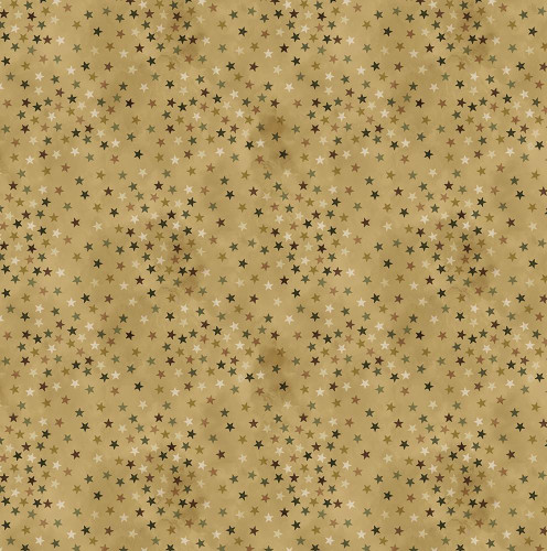Timeless Treasures Fabrics Above and Beyond Stars Khaki, star patterned fabric in khaki color with small multicolored stars.