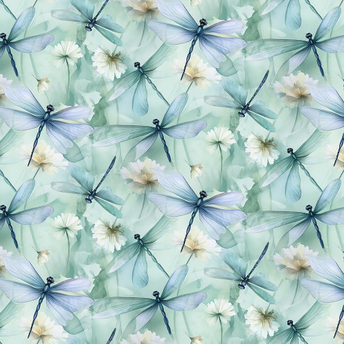 Timeless Treasures Fabrics Gossamer Dragonflies And Floral Mint Green