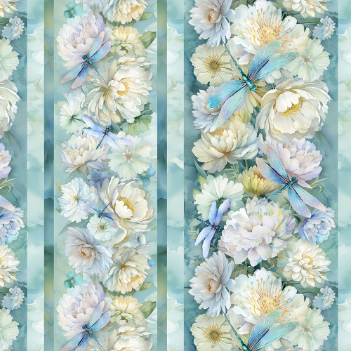 Timeless Treasures Fabrics Gossamer Dragonfly 11 Inch Stripe Multi Blue Green
