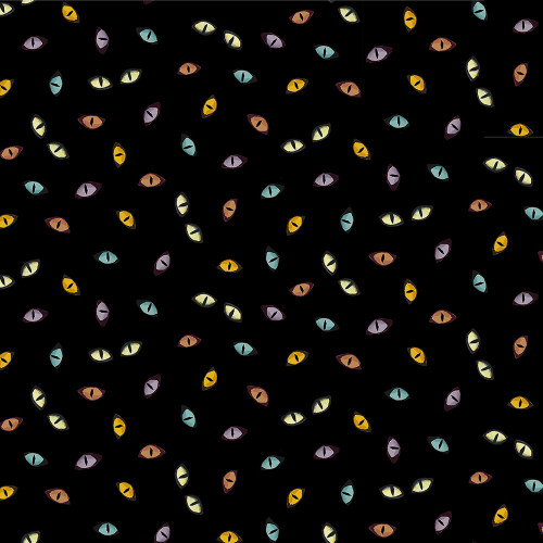 Timeless Treasures Fabrics Feline Folk Tossed Cat's Eyes Black