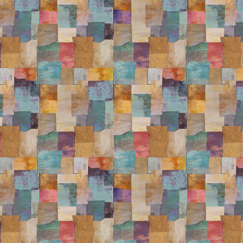 Timeless Treasures Fabrics Feline Folk Packed Tiles Multi Green Brown Yellow