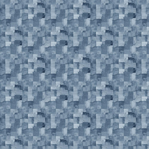Timeless Treasures Fabrics Feline Folk Tonal Tiles Blue, textile fabric pattern featuring a geometric mosaic of tonal blue tiles with subtle feline-inspired motifs.