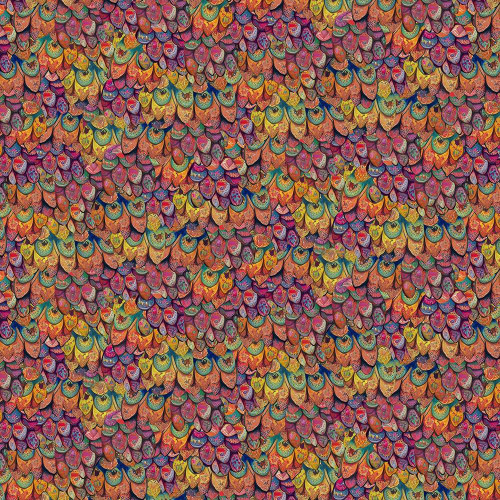 Timeless Treasures Fabrics Wild Wings Geo Packed Owl Feathers Multi, colorful packed owl feather pattern fabric.
